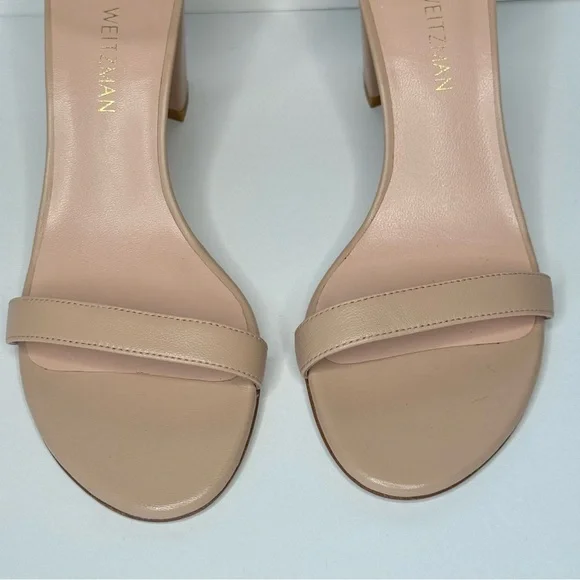 STUART WEITZMAN “Nearly Nude” Block Heel Sandals Beige Tan Ankle Strap Size 8.5 - Picture 7 of 16